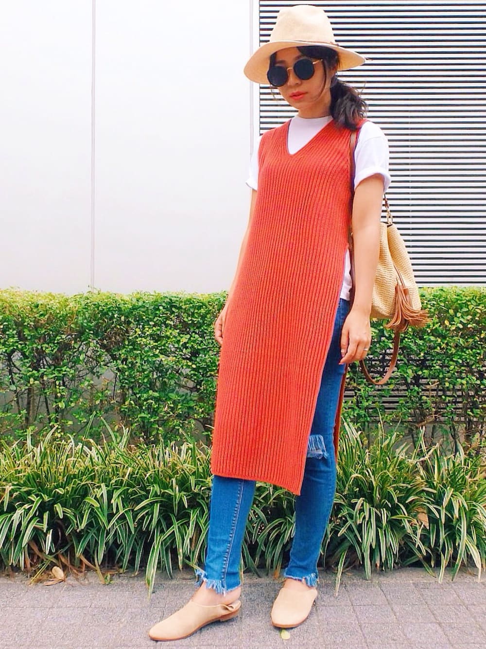 「ModeRobe、オトナカジュアル、スタニングルアー、STUNNINGLURE、ZARA、ザラ、ユニクロ、UNIQLO、summer、ootd」｜「STUNNING LUREのアイテム（チュニック、オレンジ系）」を使った、moderobe_EMIさん（レディース・159cm）の夏コーディネートの1枚目の写真
