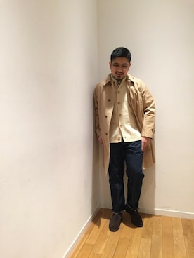 「ニットカーディガン」｜「アイテム（ステンカラーコート）」を使った、山本さん（メンズ・170cm）の冬コーディネート