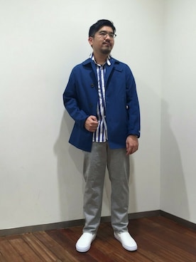 「アイテム（その他アウター、ブルー系）」を使った、山本さん（メンズ・170cm）の春コーディネート