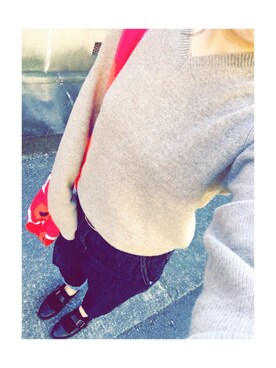 「UNIQLO（ユニクロ）のアイテム（ニット/セーター、ベージュ系）」を使った、moeさん（レディース・155cm）の冬コーディネート