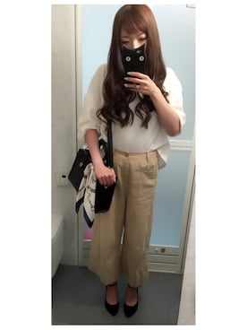 「GU（ジーユー）の（GU）ワイドクロップドパンツＡ（WOMEN ⁄ ガウチョパンツ・ワイドパンツ）」を使った、annaさん（レディース・160cm）の春コーディネート