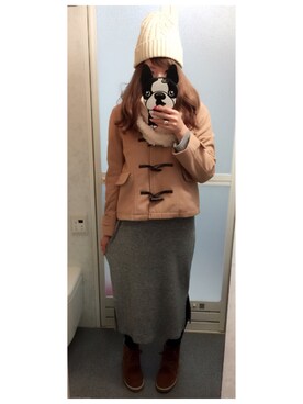 「ニットキャップ」｜「アイテム（ダッフルコート）」を使った、annaさん（レディース・160cm）の冬コーディネート
