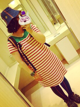 「MANASTASH（マナスタッシュ）のアイテム（ワンピース、レッド系）」を使った、きのぴーさん（レディース・158cm）の夏コーディネート
