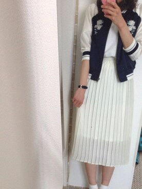 「ポケットＴシャツ」｜「アイテム（ブルゾン）」を使った、mn＊*°さん（レディース・162cm）の春コーディネート