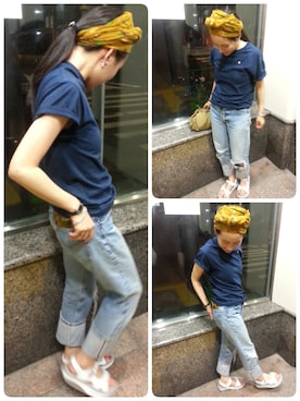 「MBT（サンダル、ブラック系）」を使った、BEAMSBOY buyer INOさん（レディース・157cm）の夏コーディネート