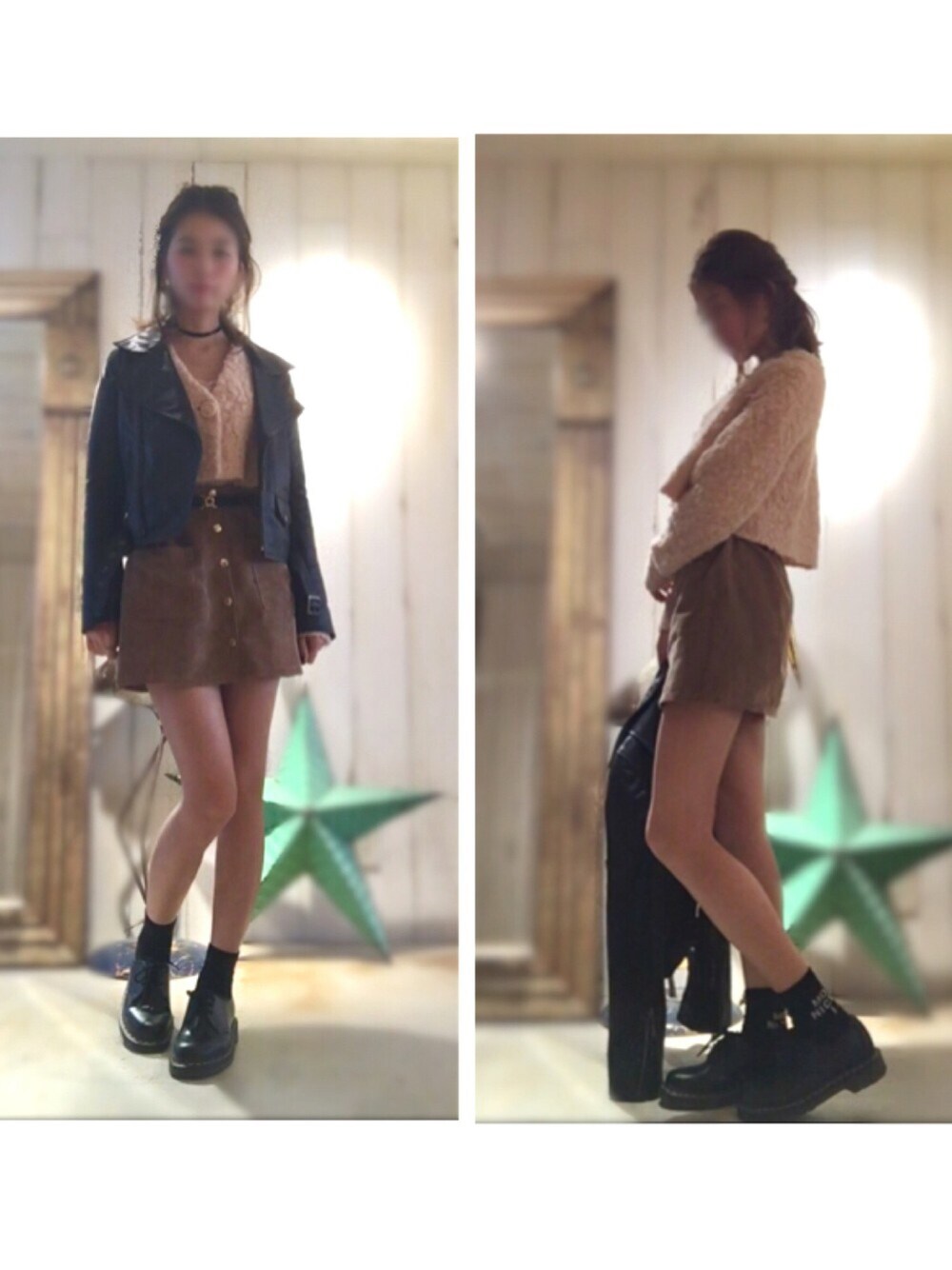 「ニット、ブラック、シンプル、Dr.Martens、秋、ライダース、Lily Brown、dholic、秋のコーデ、カジュアル」｜「Handmadeのアイテム（ネックレス、ブラック系）」を使った、moeÜさん（レディース・158cm）の秋コーディネートの1枚目の写真