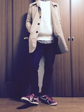 「アイテム（ステンカラーコート）」を使った、ジャモオジサンさん（メンズ・173cm・10代）の冬コーディネート