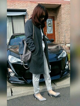 「NICE CLAUP（ナイスクラップ）のアイテム（ステンカラーコート）」を使った、レオンママさん（レディース・153cm）の冬コーディネート