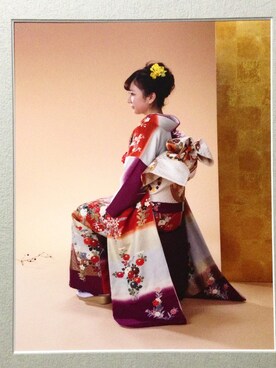 「アイテム（水着/着物・浴衣、レッド系）」を使った、ｍさん（レディース・161cm）の冬コーディネート