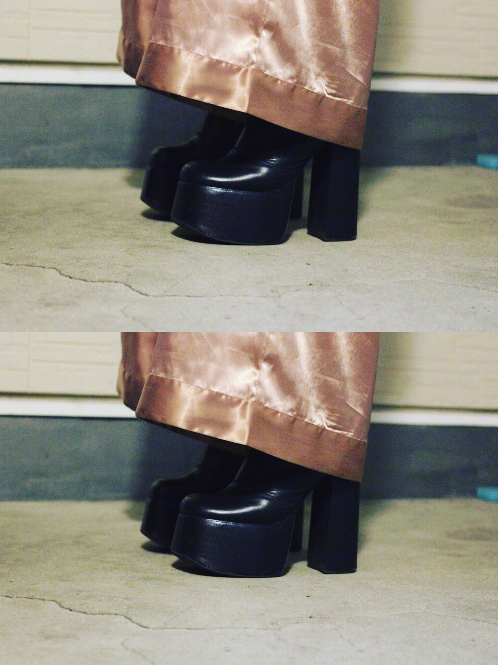 「jeffreycampbell、JEFFREY CAMPBELL、厚底、ワイドパンツ、ピンク、ブラック、ブーティ」｜「Jeffrey Campbellのアイテム（ブーティ、ブラック系）」を使った、JeffreyCampbell_jpさん（レディース・160cm）の冬コーディネートの1枚目の写真