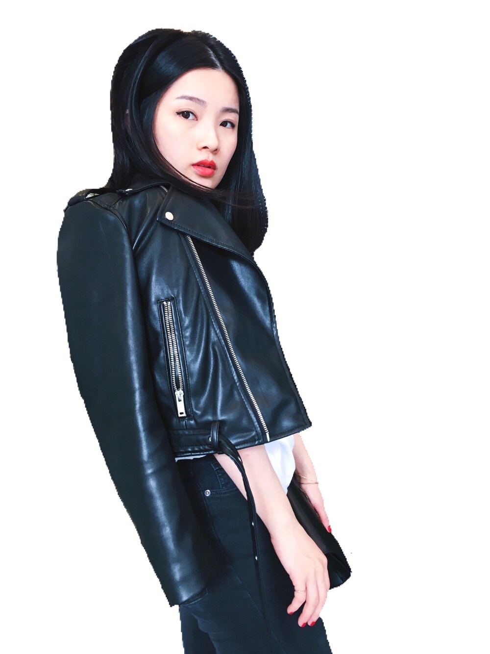 「leather jacket、black、ootd、STYLE、TOPSHOP、ZARA、denim、outfit、lookbook、fashion」｜「ZARAのzara faux leathers jacket（ジャケット/アウター、ブラック系）」を使った、Yulian Cさん（レディース・153cm）の春コーディネートの1枚目の写真
