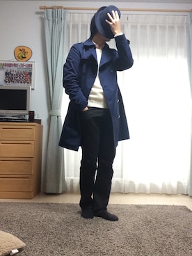 「TAKEO KIKUCHI（タケオキクチ）のアイテム（トレンチコート）」を使った、りょうやさん（メンズ・182cm）の冬コーディネート