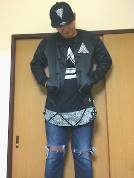 「REBERTAS（リベルタス）のアイテム（ジャケット/アウター）」を使った、継罵鎖さん（メンズ・168cm）の夏コーディネート