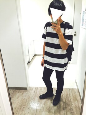 「H&M（エイチ・アンド・エム）のアイテム（Tシャツ/カットソー、その他）」を使った、よよさん（メンズ・174cm）の夏コーディネート