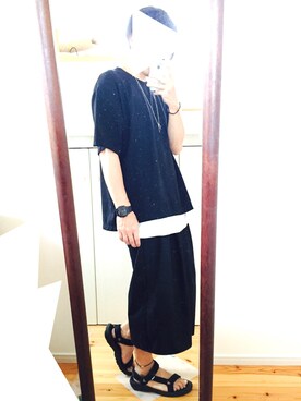 「GLOBAL WORK（グローバルワーク）の【吸水速乾】ＷフェイスＢＩＧＴＥＥ/723268（Tシャツ/カットソー、ブラック系）」を使った、よよさん（メンズ・174cm）の夏コーディネート