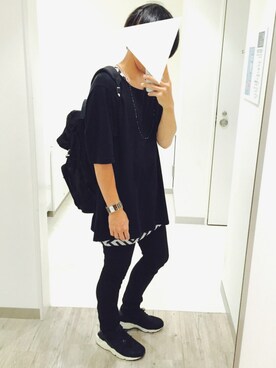 「no brand（ノーブランド）のアイテム（Tシャツ/カットソー、ブラック系）」を使った、よよさん（メンズ・174cm）の夏コーディネート