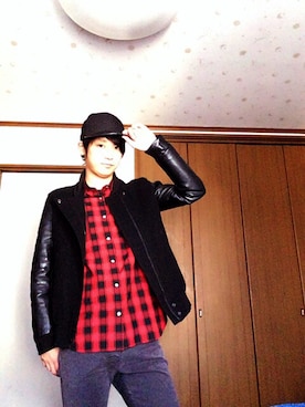 「LAD MUSICIAN（ラッドミュージシャン）のアイテム（スタジャン）」を使った、yuyaさん（メンズ・175cm）の春コーディネート