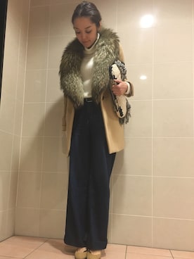 「NINE（ナイン）のアイテム（ステンカラーコート）」を使った、chima*さん（レディース・165cm）の冬コーディネート