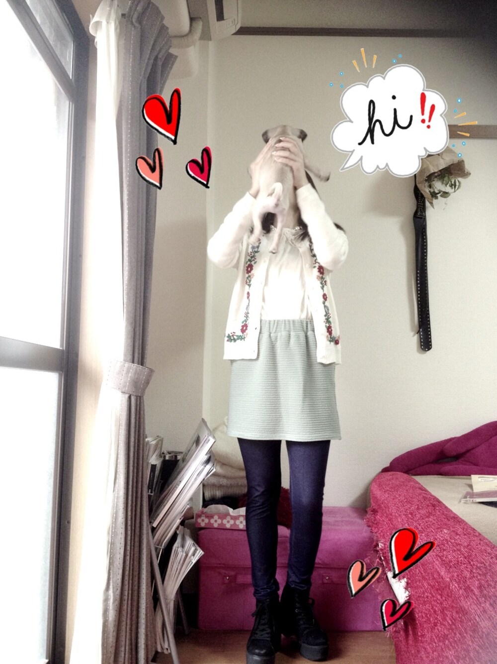 「Chicoのアイテム（その他パンツ、グリーン系）」を使った、えんどうさん（レディース・152cm）の春コーディネートの1枚目の写真