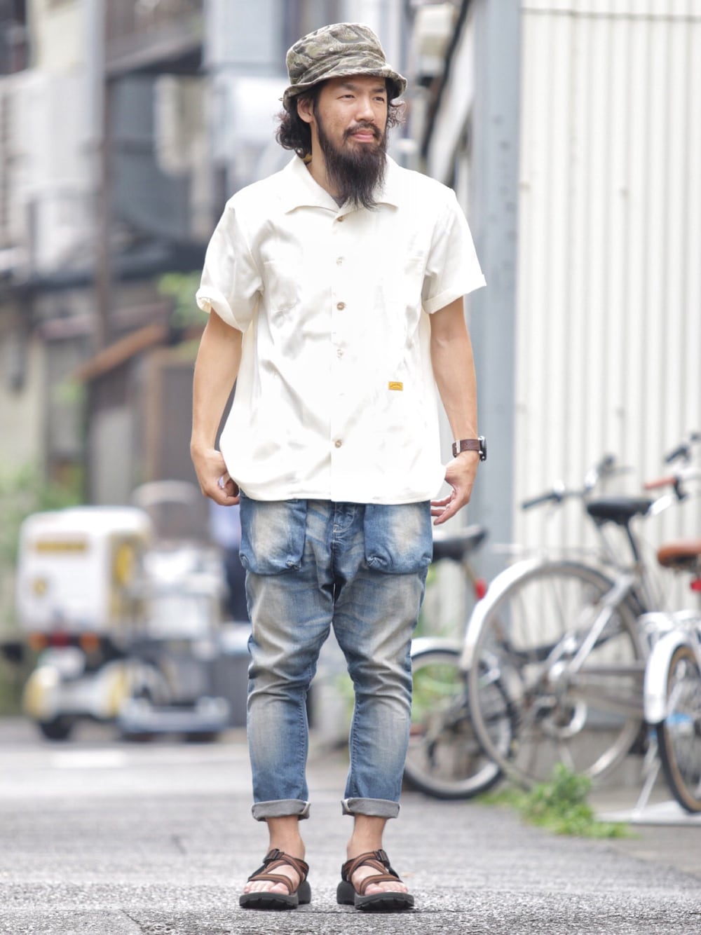 ネイタルデザイン】G55サルエルフラップデニムパンツ リアルダメージ