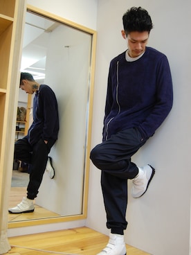 「パイル」｜「アイテム（ライダースジャケット）」を使った、DAYS-corner-さん（メンズ・174cm）の春コーディネート