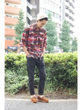 「HBNS（ハバノス）のアイテム（パンツ）」を使った、DAYS-corner-さん（メンズ・174cm）の秋コーディネート