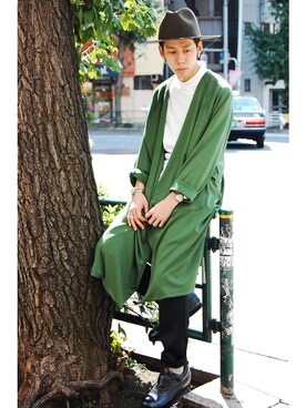 「カーキアウター」｜「アイテム（ノーカラージャケット）」を使った、DAYS-corner-さん（メンズ・174cm）の秋コーディネート