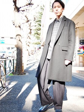 「ウィンドウペン」｜「アイテム（チェスターコート）」を使った、DAYS-corner-さん（メンズ・174cm）の冬コーディネート