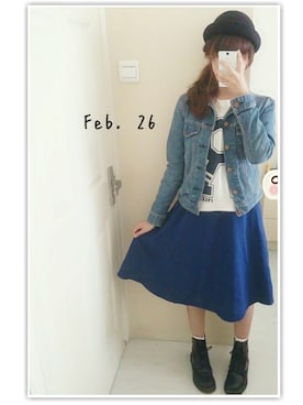 「大学」｜「アイテム（デニムジャケット）」を使った、じゅんさん（レディース・157cm）の冬コーディネート