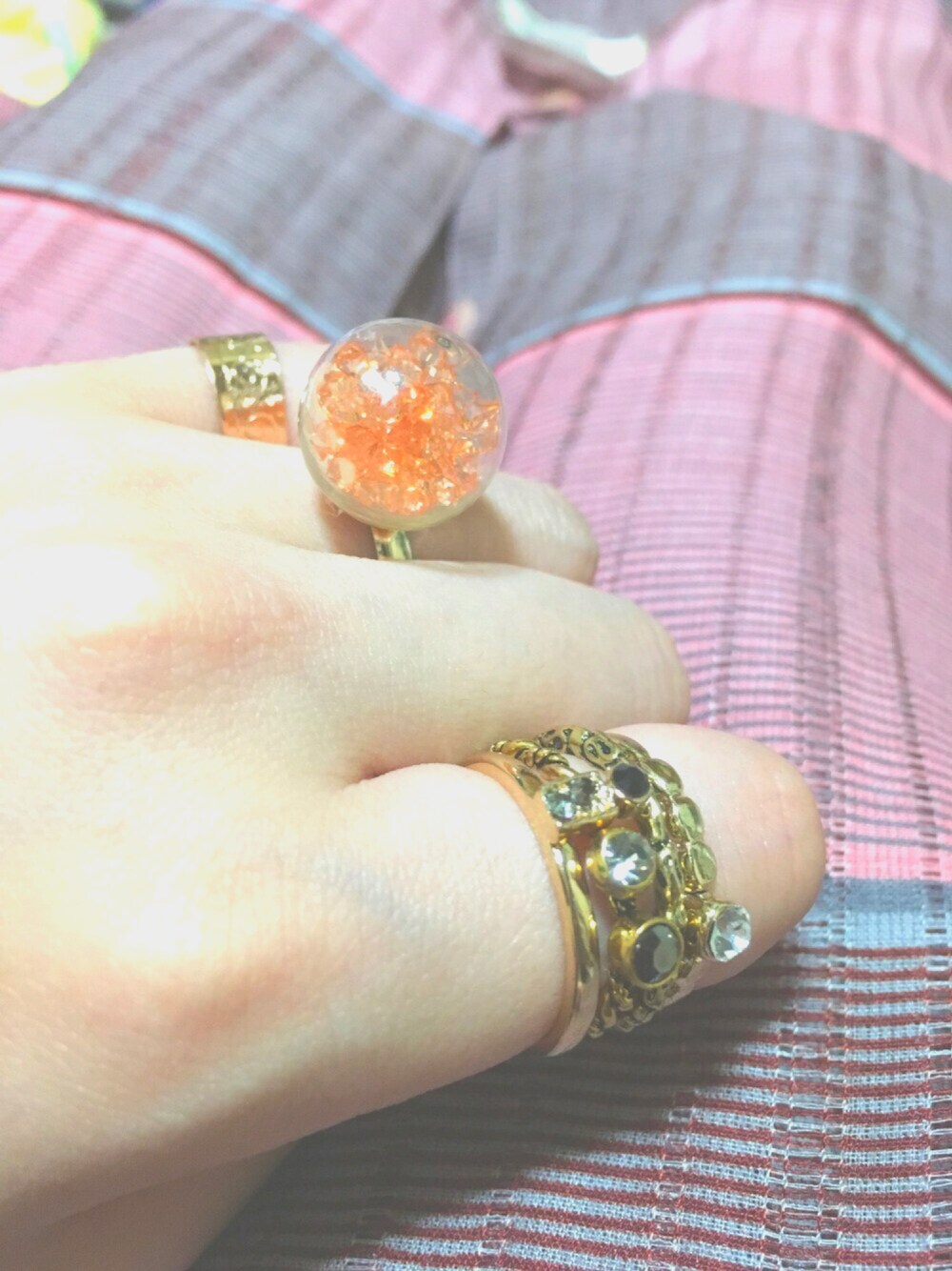 「リング、イクラ、夏」｜「三匹の子猫のアイテム（リング、オレンジ系）」を使った、わぐまさん（レディース・153cm）の春コーディネートの1枚目の写真