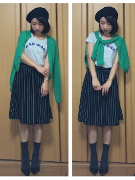 「緑のカーディガン」｜「アイテム（その他）」を使った、satomiさん（レディース・155cm）の秋コーディネート