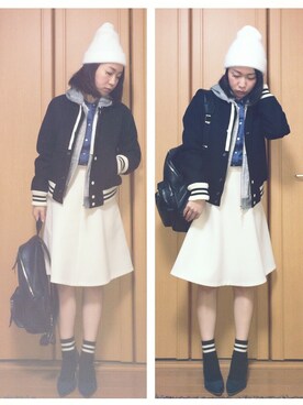 「Rinajour（リナジュール）のアイテム（スタジャン）」を使った、satomiさん（レディース・155cm）の冬コーディネート