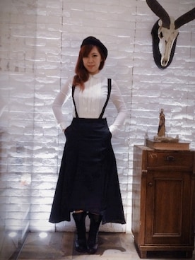 「INITIALS（イニシャルズ）のアイテム（ハンチング/ベレー帽、ブラック系）」を使った、yyyannisss さん（レディース・157cm）の夏コーディネート
