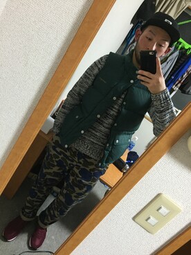 「Carhartt WIP（カーハートダブリューアイピー）のアイテム（ダウンベスト）」を使った、良介工藤さん（メンズ・169cm）の冬コーディネート