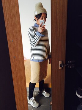 「ベロアスカート」｜「アイテム（ニットキャップ/ビーニー）」を使った、こうさん（レディース・152cm）の冬コーディネート