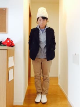 「レースアップシューズ」｜「アイテム（ピーコート）」を使った、こうさん（レディース・152cm）の冬コーディネート