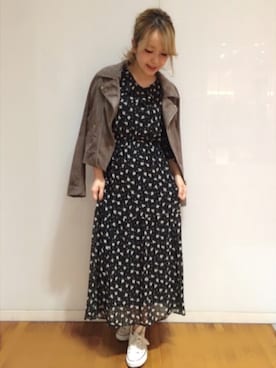 「ライタースジャケット」｜「アイテム（ワンピース/ドレス）」を使った、たきさん（レディース・156cm）の秋コーディネート
