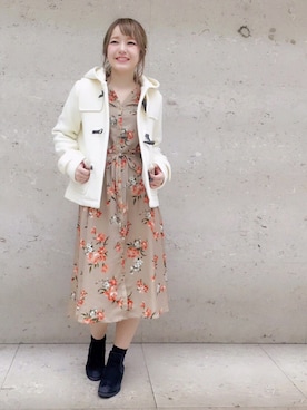 「花柄」｜「アイテム（ダッフルコート）」を使った、たきさん（レディース・156cm）の秋コーディネート