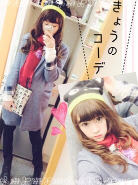 「red」｜「アイテム（チェスターコート）」を使った、Pinkさん（レディース・166cm）の冬コーディネート