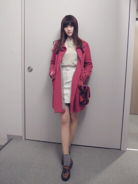 「red」｜「アイテム（チェスターコート）」を使った、Pinkさん（レディース・166cm）の冬コーディネート