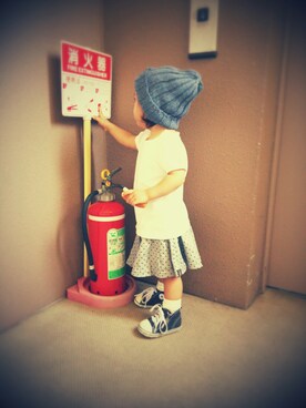 「BNT（ビーエヌティー　　）のアイテム（帽子）」を使った、hayumiさん（キッズ・80cm）の夏コーディネート