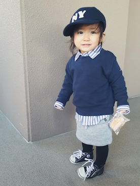 「スウェット×シャツ」｜hayumiさん（キッズ・80cm）の冬コーディネート