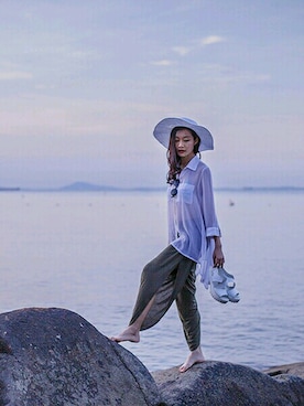 「wearsg」｜「アイテム（シャツ/ブラウス）」を使った、PUPURENさん（レディース・171cm）の夏コーディネート