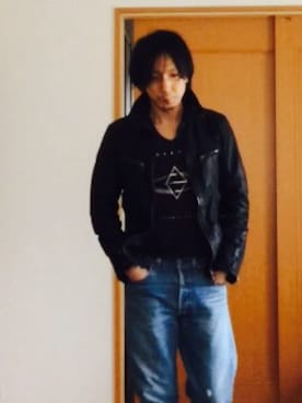 「SHELLAC（シェラック）のアイテム（ライダースジャケット）」を使った、のりたそさん（メンズ・175cm）の冬コーディネート