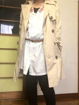 「OZOC（オゾック）のアイテム（トレンチコート、ベージュ系）」を使った、華さん（レディース・150cm）の春コーディネート