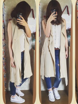 「FOREVER 21」｜「アイテム（トレンチコート）」を使った、erina さん（レディース・165cm）の春コーディネート