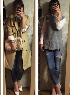 「Ungrid（アングリッド）のフレイドヘムストスリ（デニムパンツ）」を使った、erina さん（レディース・165cm）の秋コーディネート