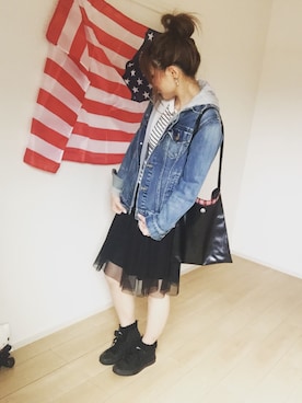 「Ungrid（アングリッド）の 【Casual】ｳﾞｨﾝﾃｰｼﾞGｼﾞｬﾝ （デニムジャケット）」を使った、erina さん（レディース・165cm）の冬コーディネート