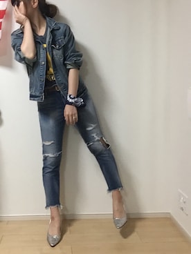 「Ungrid（アングリッド）の 【Casual】ｳﾞｨﾝﾃｰｼﾞGｼﾞｬﾝ （デニムジャケット）」を使った、erina さん（レディース・165cm）の春コーディネート