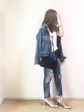 「Ungrid（アングリッド）の 【Casual】ｳﾞｨﾝﾃｰｼﾞGｼﾞｬﾝ （デニムジャケット）」を使った、erina さん（レディース・165cm）の秋コーディネート